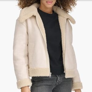 Faux Leather & Faux Shearling Bomber Jacket